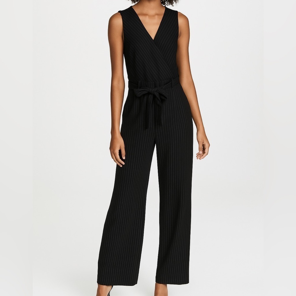 J.Jill Ponte Pinstripe Jumpsuit Pockets Size XS